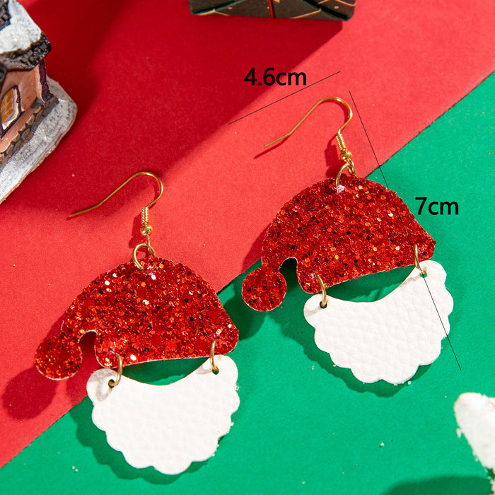 Christmas hat white beard earrings sequin stitching festive earrings