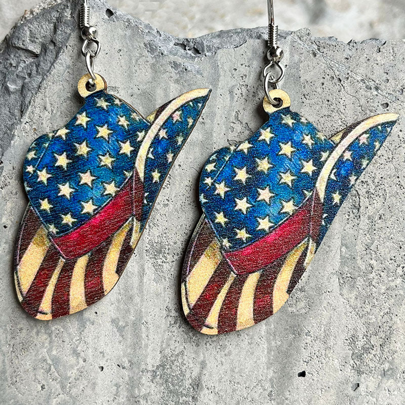 Independence Day Earrings with Western Cowboy Boots and Bullhead Designs