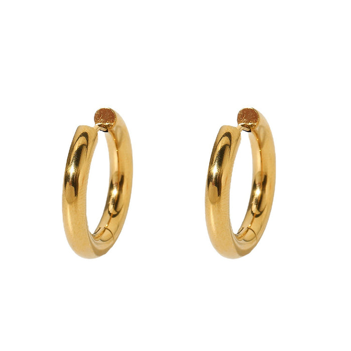 18K Gold Plated Stainless Steel Earrings - Solid Hoop Design Jewelry