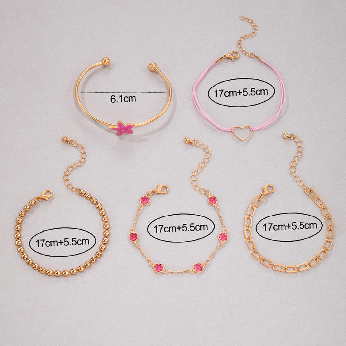 Beaded Flower Rhinestone Bracelet Set - Four-Piece Bohemian Jewelry for Women