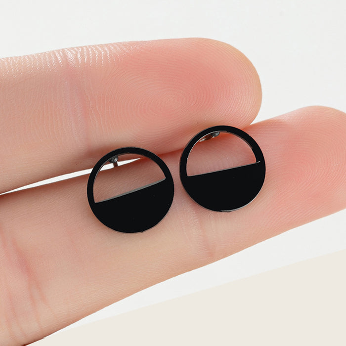 Geometric Half-Circle Stainless Steel Stud Earrings - Chic and Minimalist Jewelry