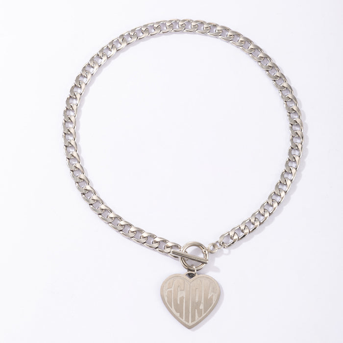 Punk Thick Chain Heart Pendant Necklace - Heavy Metal Single Layer