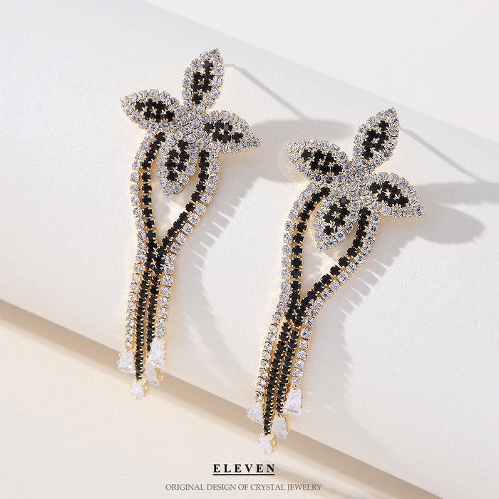 Runway-Style Rhinestone Earrings - Colorful Long Tassel Jewelry for Evening Wear