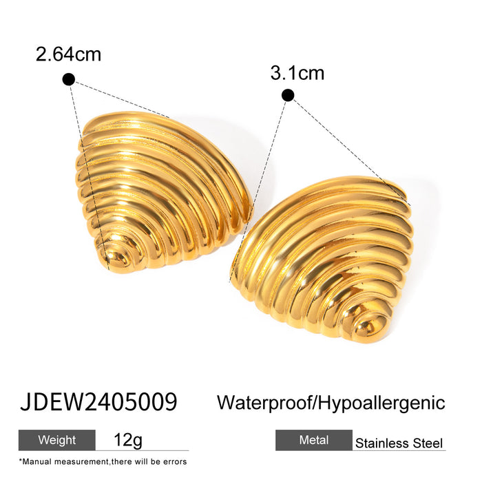 Pendientes colgantes de moneda ovalada de acero inoxidable chapado en oro de 18 quilates de estilo francés: joyería elegante