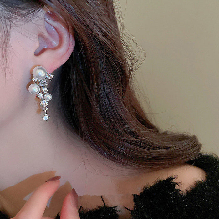 Imitation pearl earrings for women, medium and long, exquisite evening earrings