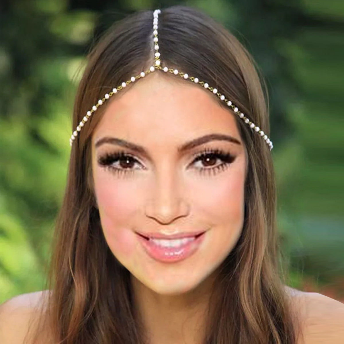 Pearl and Rhinestone Head chain Headband with Exotic Flair for Women