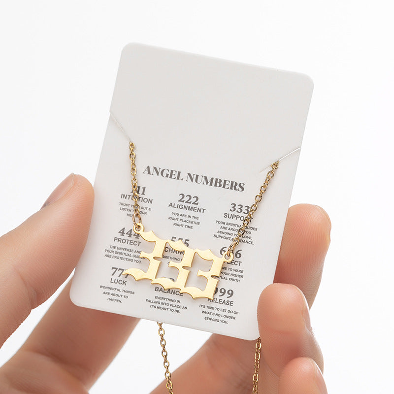 Angel Number Sweater Chain, Vintage 000-999 Stainless Steel Pendant Necklace Wholesale - wallojewerly 