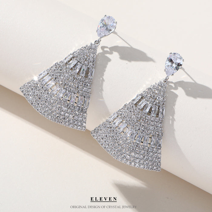 Colorful Zircon Fan Earrings - Heavy Rhinestone Dangles for Fall and Winter