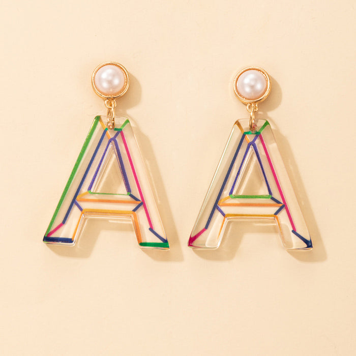 Resin colorful striped letter A stud earrings