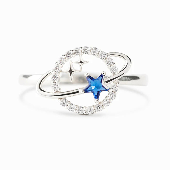 Anillo de moda con diseño de estrella planetaria y incrustaciones de circonitas para mujer