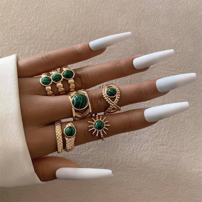 Juego de anillos de serpiente verde: 5 anillos de girasol y ojo para mujer