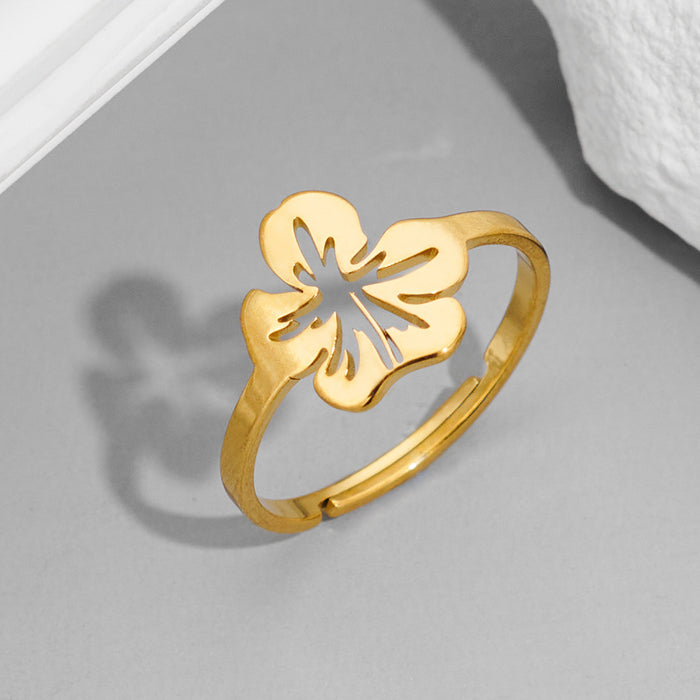 Hollow simulation flower ring, stainless steel open flower ring wholesale