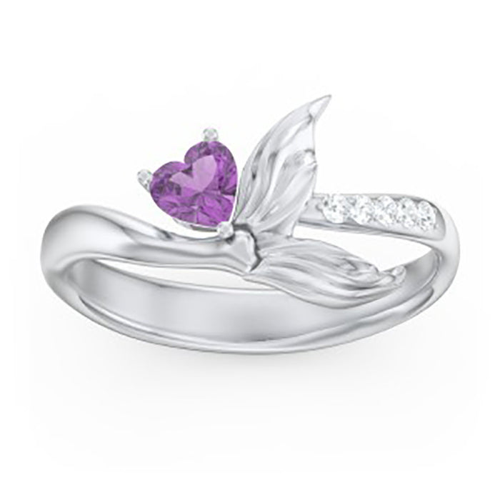 Anillo de circonita en forma de corazón, anillo de sirena de cuento de hadas