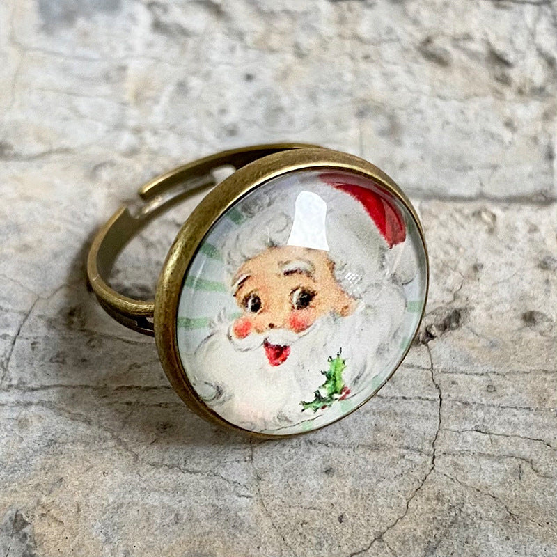 Glass Open Ring with Time Gemstone for Christmas and Halloween - Unique and Trendy Western Style for Women - wallojewerly 