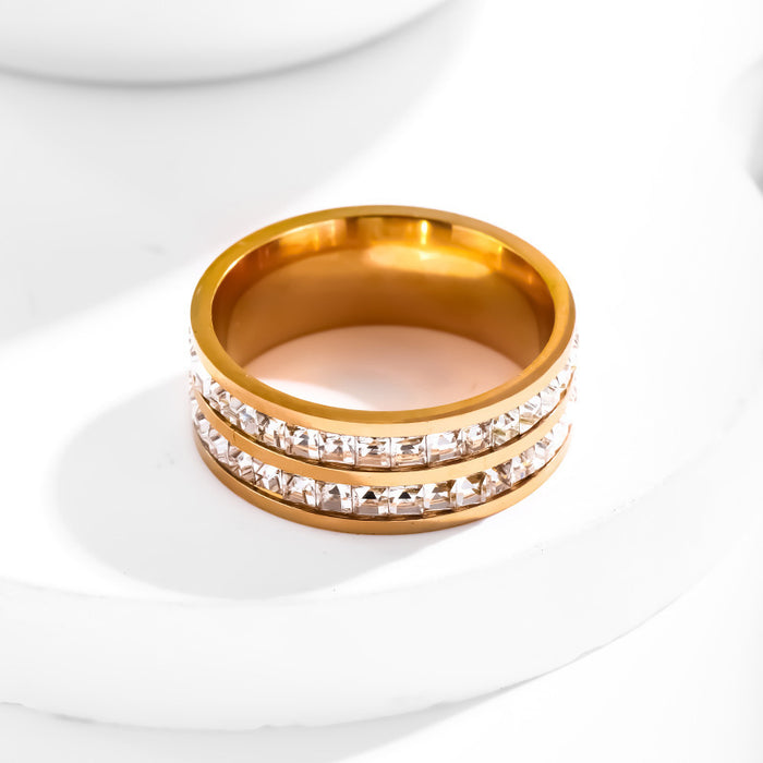 Wholesale gold-plated stainless steel and titanium steel full-circle square diamond rings