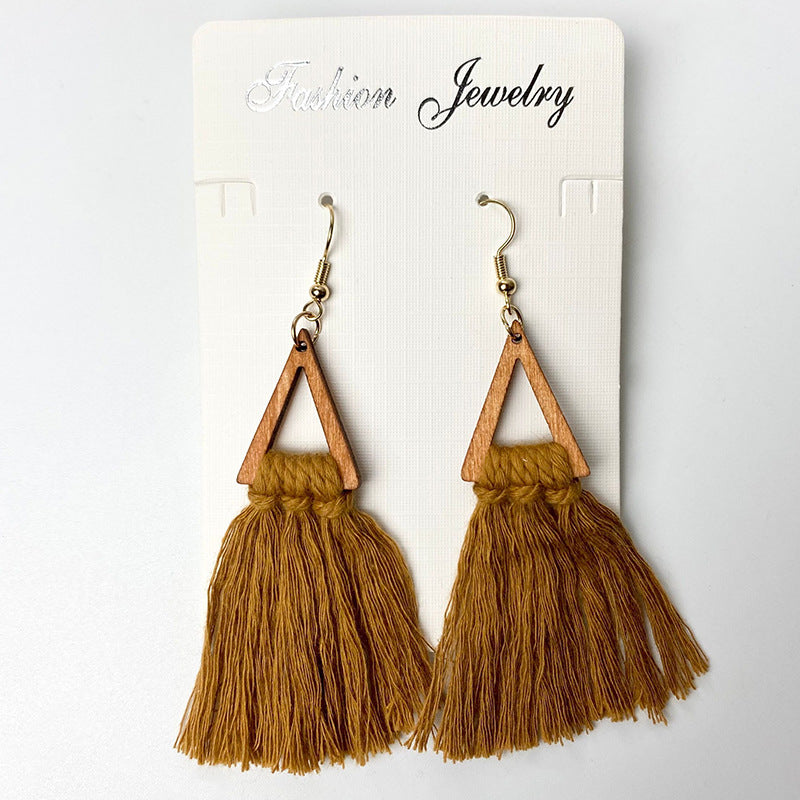 Bohemian Tassel Earrings with Wooden Design for Wedding and Gifts