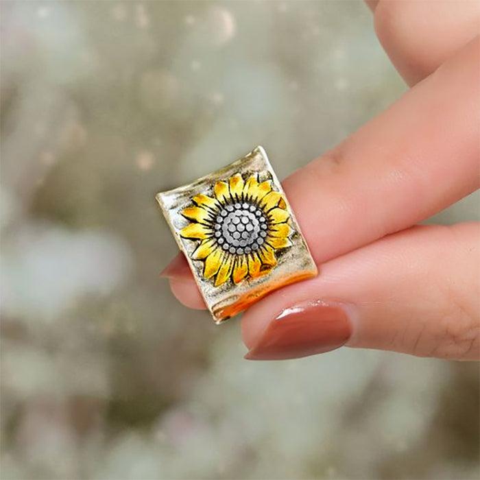 Anillo con estampado de girasol para parejas de hombres y mujeres, anillo de sol retro