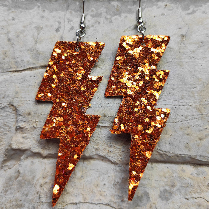 Carnival Style Glitter Lightning Leather Earrings with Bold Design