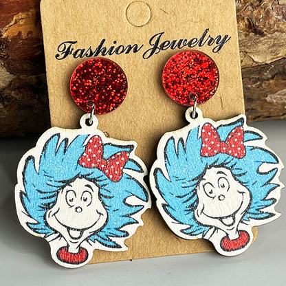 Wooden cartoon old man earrings