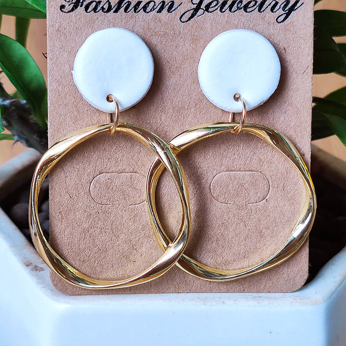 Morandi Color Irregular Metal Clay Hoop Earrings - High-End Boho Style