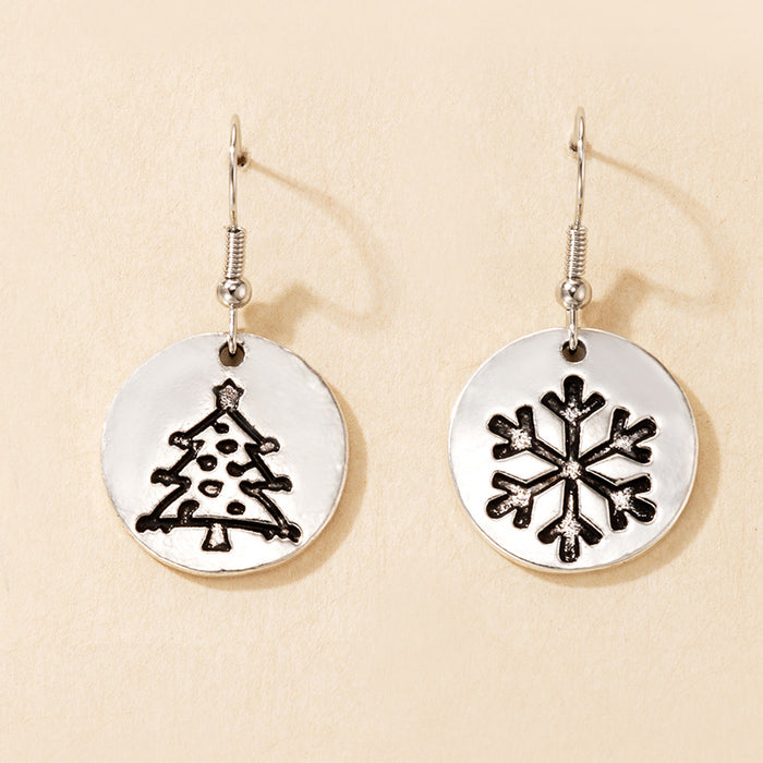 Christmas Tree Elk Snowman Round Ear Hook Earrings