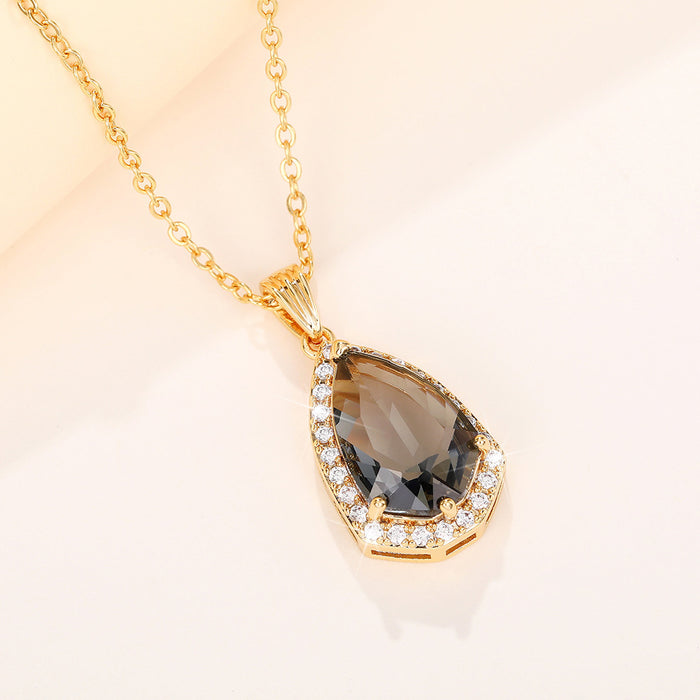 Grey crystal pendant women's teardrop-shaped clavicle necklace