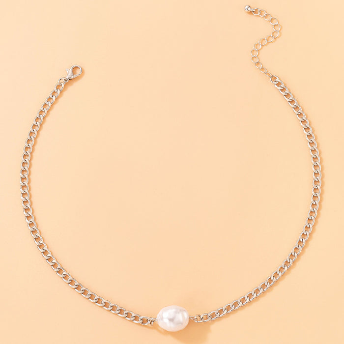 Baroque Pearl Necklace with Geometric Minimalist Choker Design