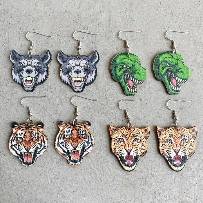 Wooden animal tiger earrings