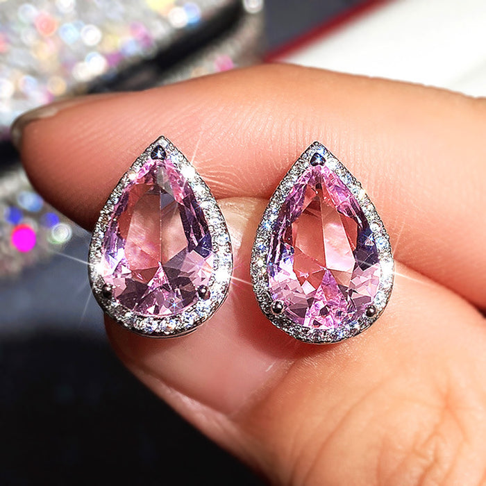 Pendientes de diamantes rosas en forma de lágrima en forma de pera, regalo de San Valentín