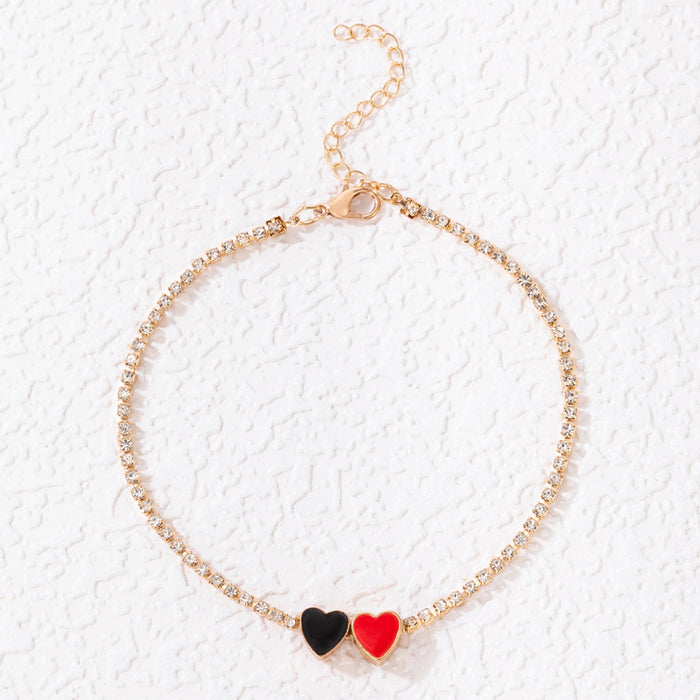 Heart Charm Elastic Anklet with Alloy Heart Pendant