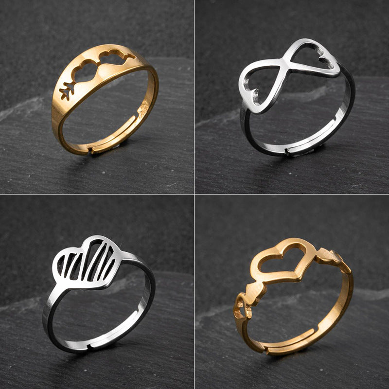 Anillo de amor geométrico, estilo retro frío japonés y coreano, una flecha a través del anillo del corazón al por mayor