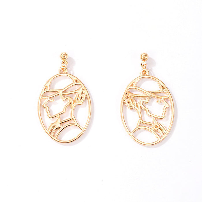 Hollow human face interesting three-dimensional outline earrings