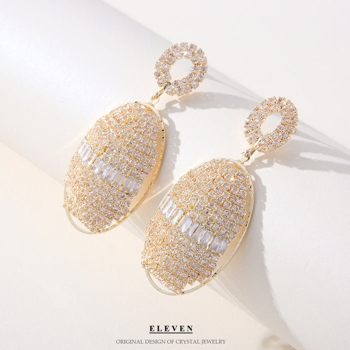 Colorful Zircon Fan Earrings - Heavy Rhinestone Dangles for Fall and Winter