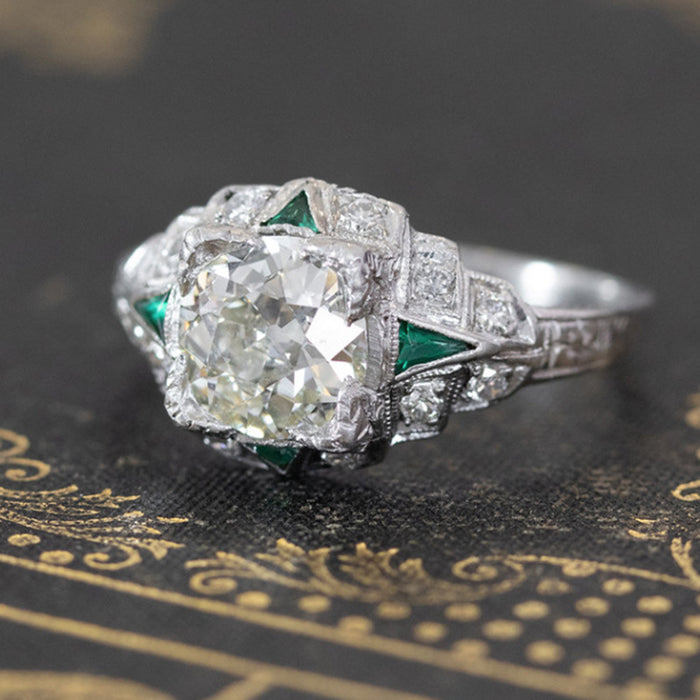 Vintage Emerald Zirconia Ring Wedding Anniversary Jewelry