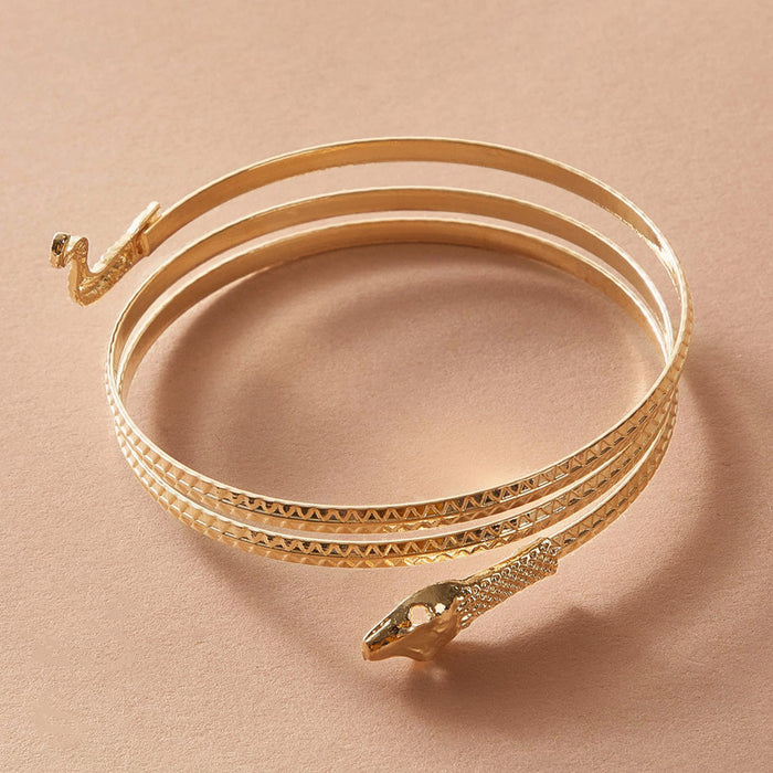 Snake Design Multi-Layer Open Cuff Bangle - Geometric Animal Three-Layer Bracelet