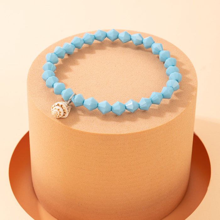 Ocean-Themed Blue Conch Beaded Bracelet with Geometric Charm