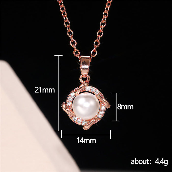 Windmill Pearl Pendant Rose Gold Clavicle Necklace for Women