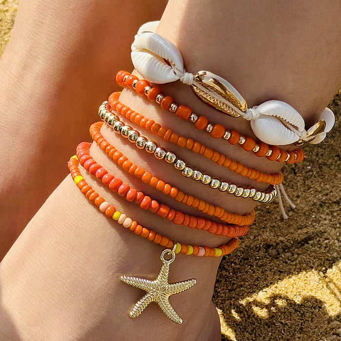 Bohemian Shell and Starfish Bracelet Set – Beach-Inspired Seven-Piece Jewelry