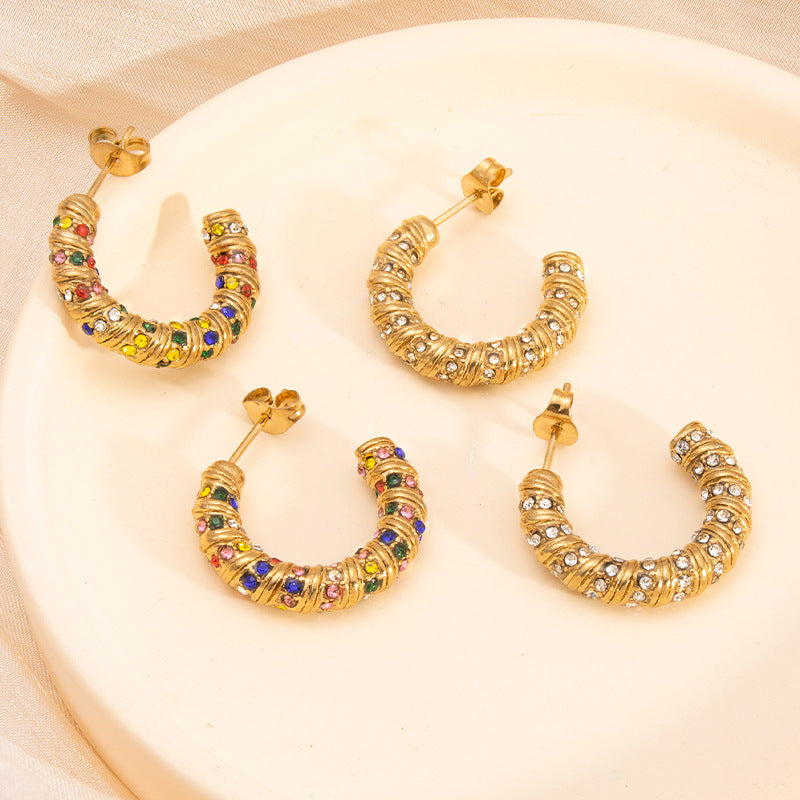 Multi-layer titanium steel earrings trend 18K gold irregular style - wallojewerly 