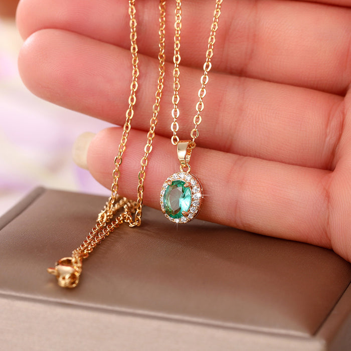 Blue Green Pendant Zircon Necklace Vintage Pendant