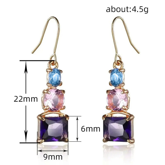 Pendientes de circonitas de colores mezclados en azul y rosa con temperamento, pendientes de moda medianos y largos