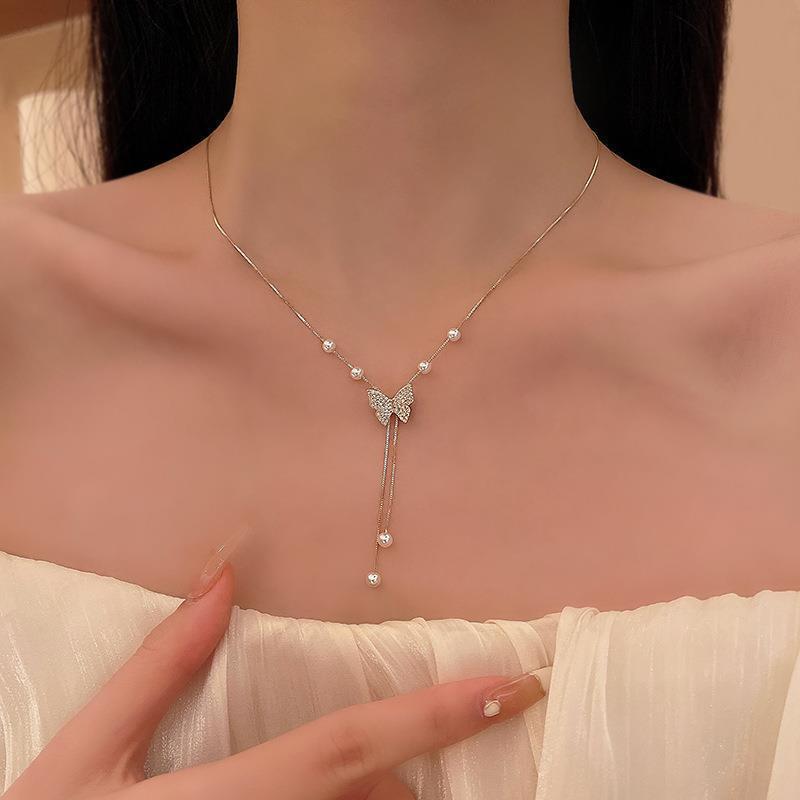 Alloy Heart Silver Micro Set Zircon Necklace - wallojewerly 