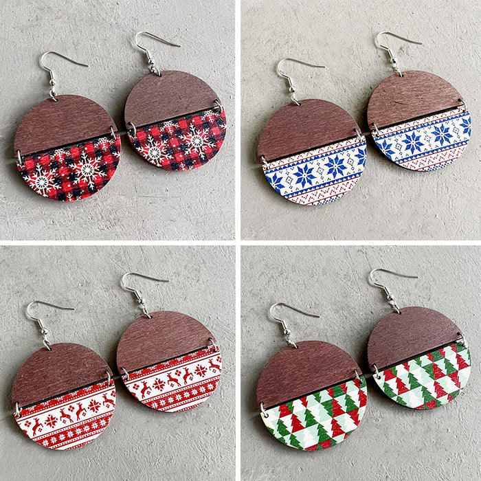 Bohemian Christmas Pattern Patchwork Earrings with Simple Plaid and Stripes