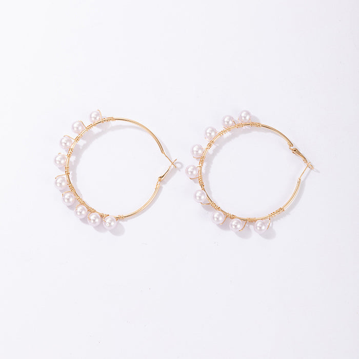 OL Temperament Alloy Pearl Earrings Irregular Beaded Earrings