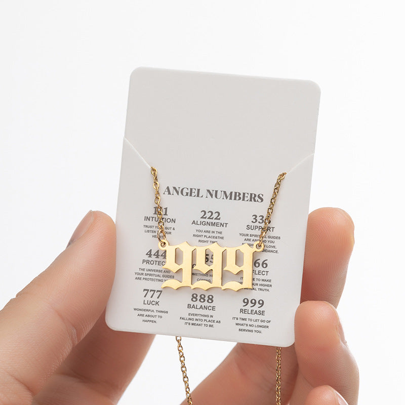 Angel Number Sweater Chain, Vintage 000-999 Stainless Steel Pendant Necklace Wholesale - wallojewerly 