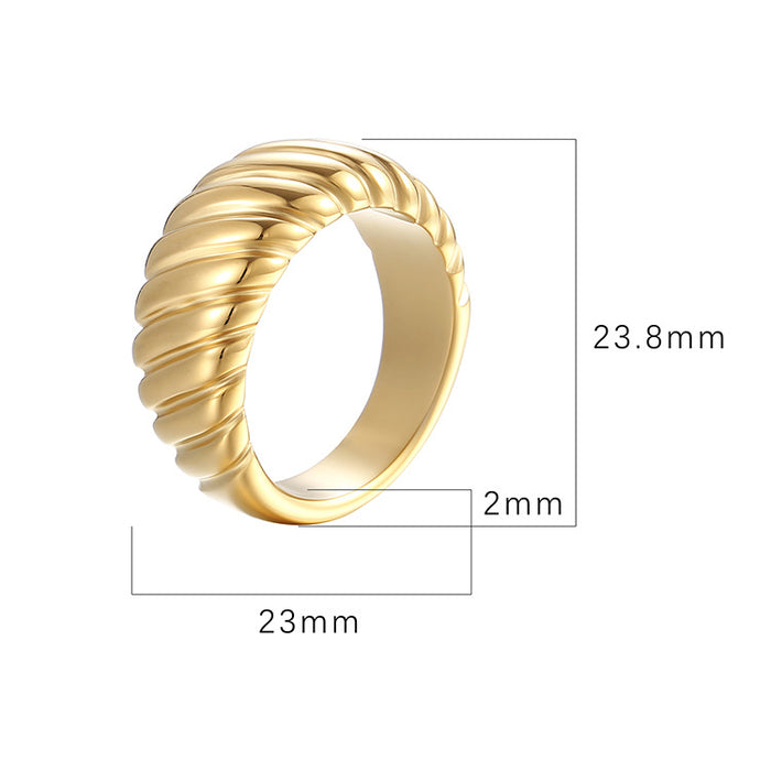 18K gold-plated retro twill ring, light luxury titanium steel wide index finger ring wholesale