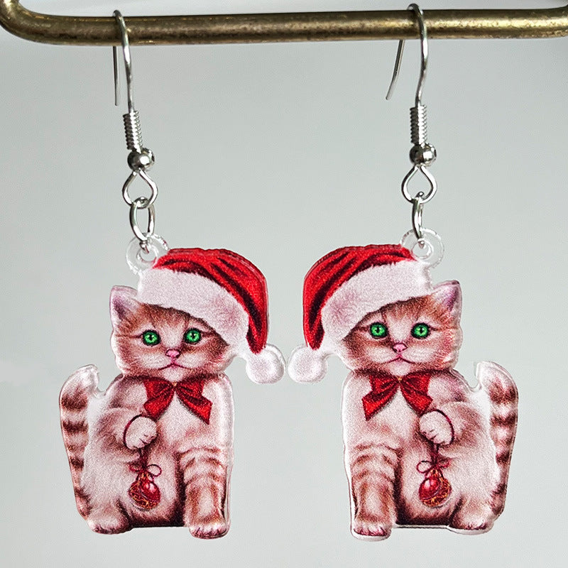 Christmas Animal Earrings with Cat, Rabbit, Frog, and Dog Designs