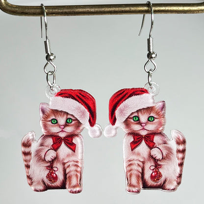 Christmas Animal Earrings with Cat, Rabbit, Frog, and Dog Designs