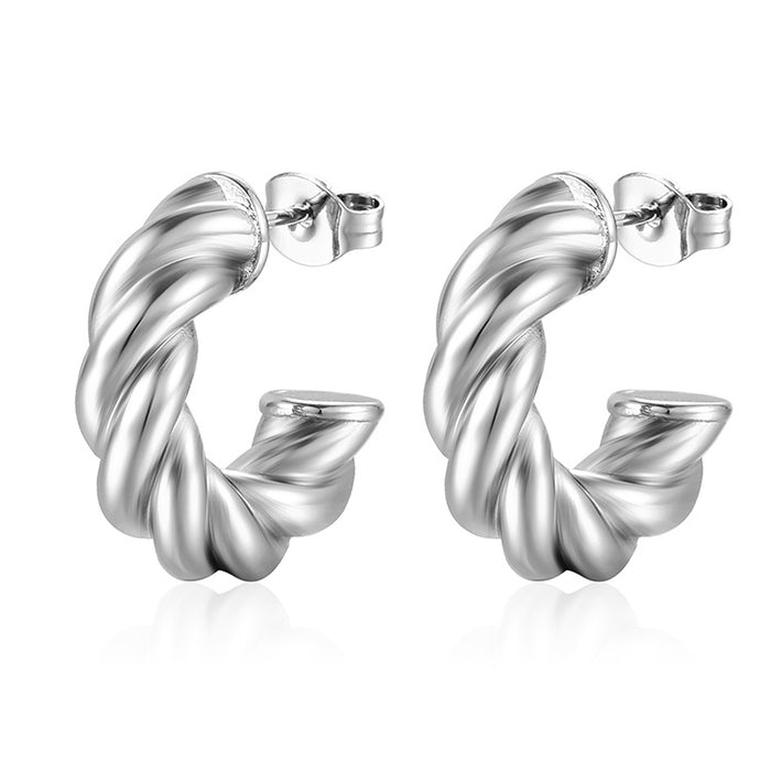 Simple creative braided hoop cold style titanium steel earrings for women