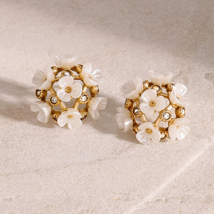 Zircon flower earrings, high-end non-fading titanium steel earrings